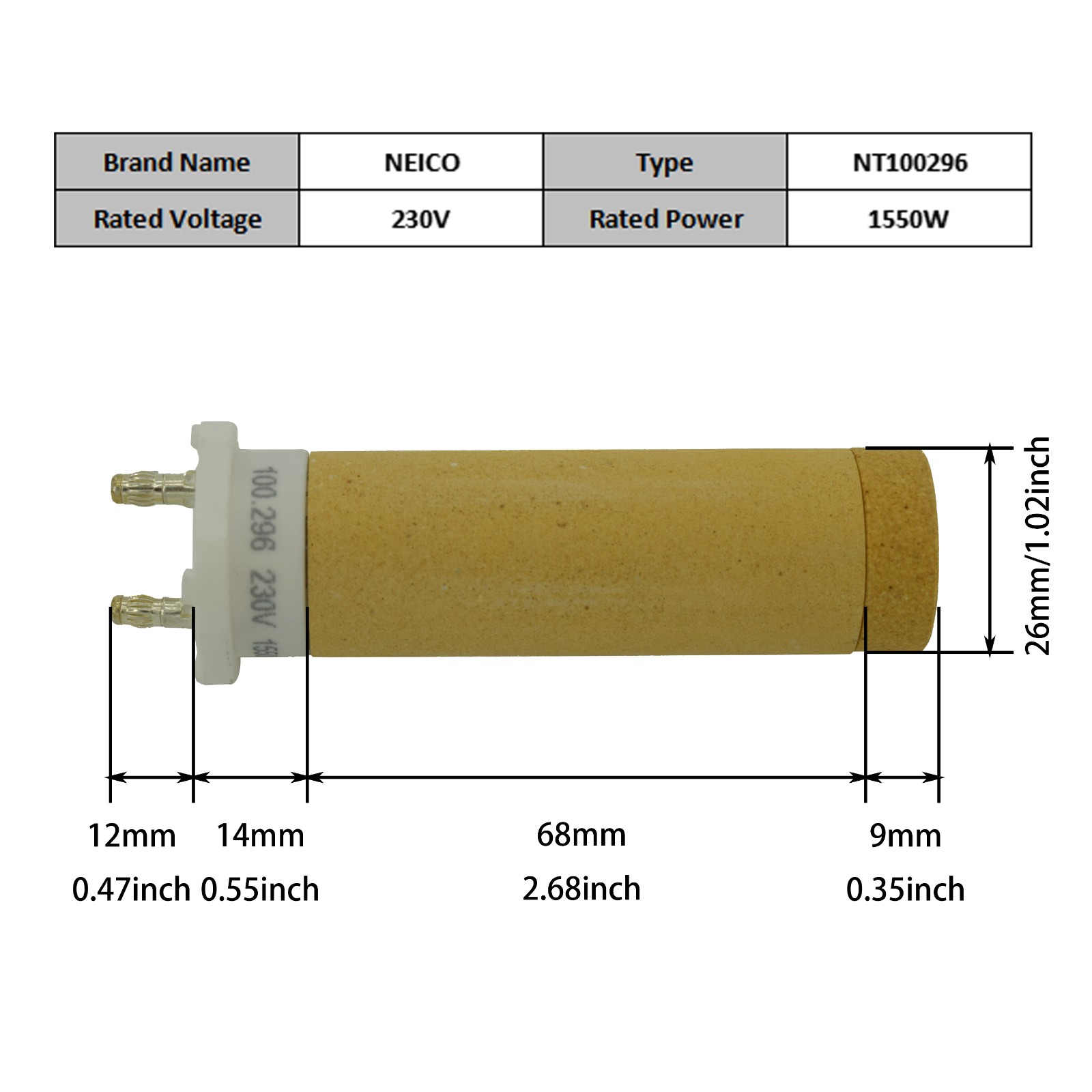 NT100296  100.296  230V 1550W Heating Elements