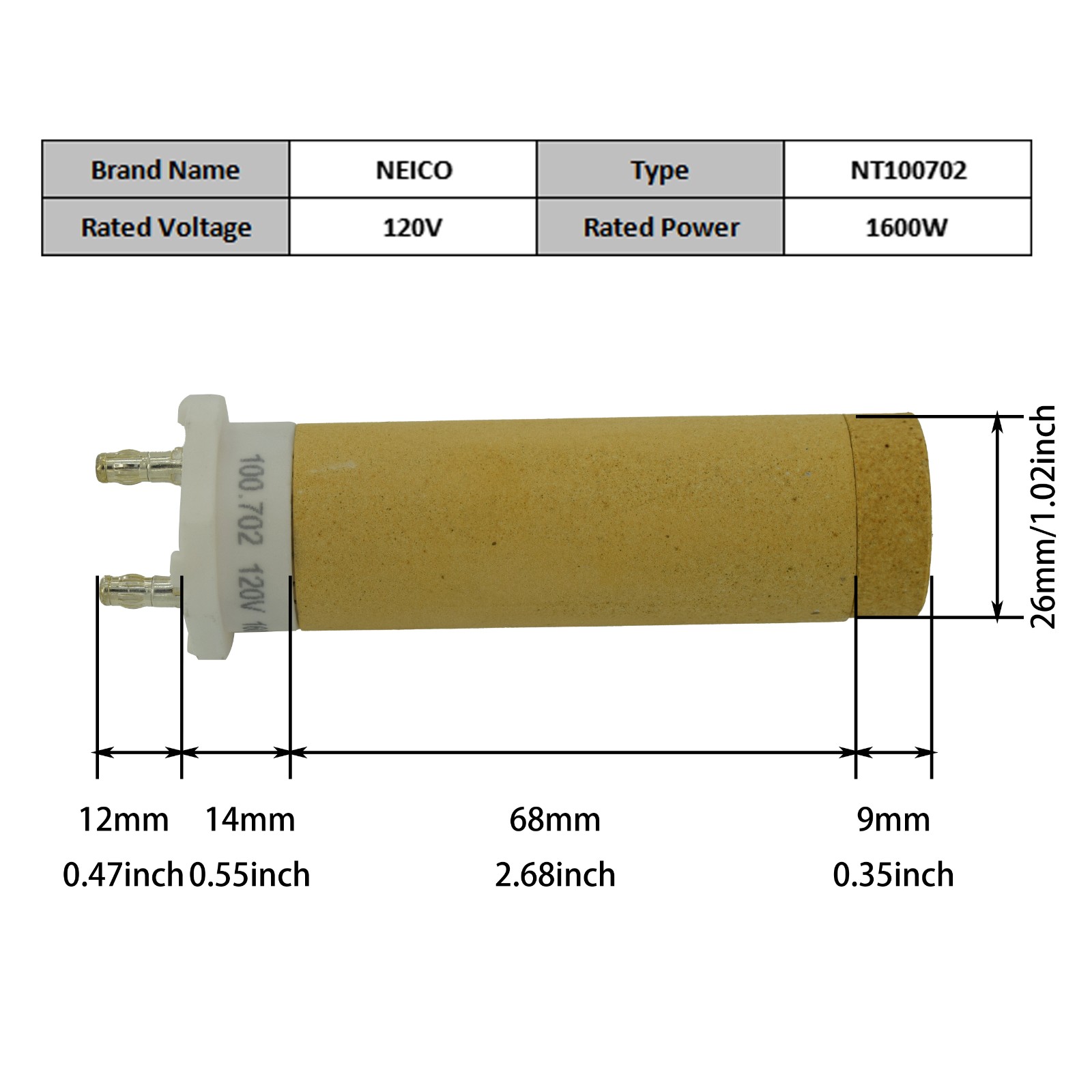 NT100702  100.702  120V 1600W DIODE S，DIODE S WITH MINOR Heating Elements