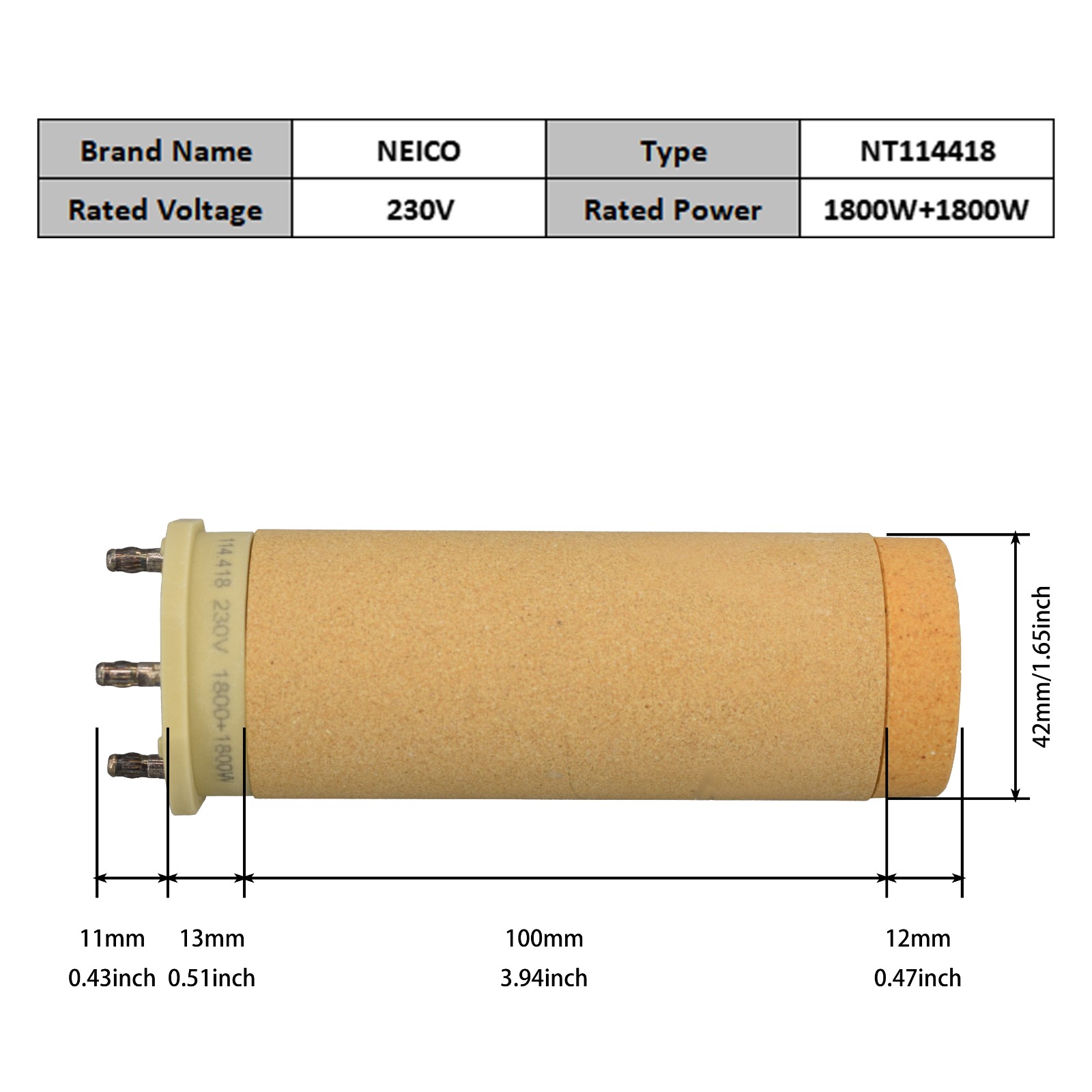 NT114418 114.418 230V 1800W+1800W Heating Elements